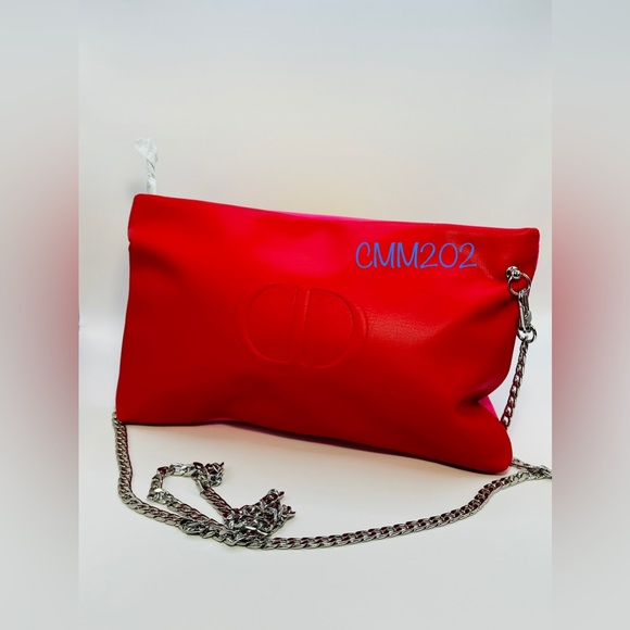 DIOR Pink & Red Crossbody Beauty Pouch on Chain - Picture 2 of 5